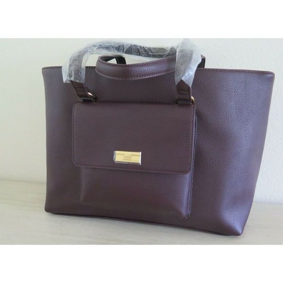 Tommy Hilfiger 69J5211 601 Burgundy Pebbled PU Leather Tote Bag $128 - Picture 1 of 10